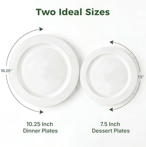 TENYANSEN 100 Piezas de Platos de Plástico Blancos Desechables, Platos de 10.25 para Cena y Platos de 7.5 para Aperitivos/Postres para Fiestas - imagen 5