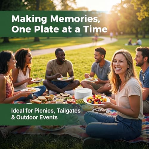 TENYANSEN 100 Piezas de Platos de Plástico Blancos Desechables, Platos de 10.25 para Cena y Platos de 7.5 para Aperitivos/Postres para Fiestas - imagen 7