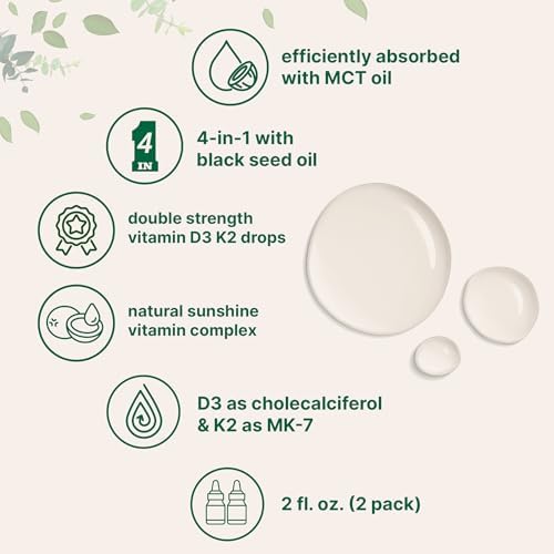 Micro Ingredients Paquete de 2 Vitaminas D3 10000 IU + K2 (MK-7) 200 mcg en Gotas, 4 fl oz | Con Aceite de Semilla Negra y MCT | Soporte 4 en 1 para - imagen 5