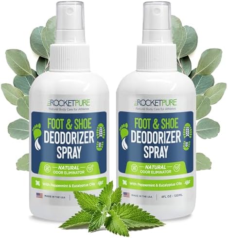 Rocket Pure Desodorante Natural para Pies y Zapatos en Spray, Eliminador de Olores con Aceites Esenciales, Menta, 4 fl oz (Paquete de 2) - imagen 1