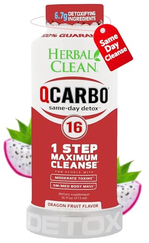 Herbal Clean Qcarbo16 Bebida Detox de Limpieza Total (16 fl oz) - Sabor Fruta del Dragón, Ideal para Niveles Moderados de Toxinas, con Vitamina B2 y - imagen 1