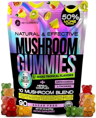 Gomitas de Champiñones de Nueva Generación con Ashwagandha y L-Theanina - Suplemento de Champiñones 10x con Shilajit - Gomitas Nootrópicas de Melena - imagen 1