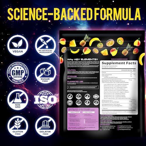 Gomitas de Champiñones de Nueva Generación con Ashwagandha y L-Theanina - Suplemento de Champiñones 10x con Shilajit - Gomitas Nootrópicas de Melena - imagen 6