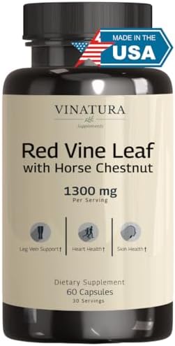Extracto de Hoja de Vid Roja VINATURA - Castaño de Indias, 1300mg/porción *Hecho y probado en EE. UU.* Soporte para circulación y venas saludables - - imagen 1