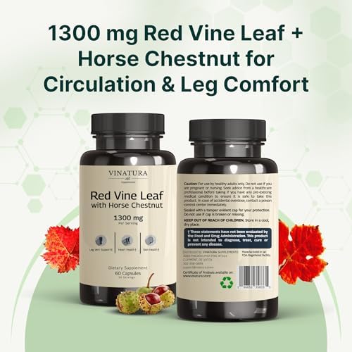 Extracto de Hoja de Vid Roja VINATURA - Castaño de Indias, 1300mg/porción *Hecho y probado en EE. UU.* Soporte para circulación y venas saludables - - imagen 8
