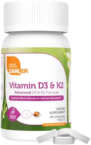 Zahler - Suplemento Masticable de Vitamina D3 y K2 (90 Tabletas) - Kosher Certificado, 5000 IU, Apoya la Absorción de Calcio y la Inmunidad - imagen 2