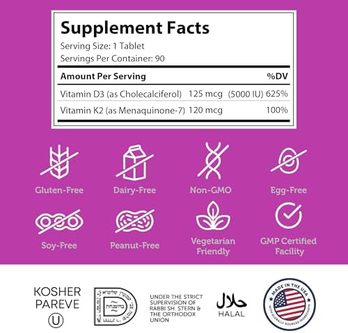 Zahler - Suplemento Masticable de Vitamina D3 y K2 (90 Tabletas) - Kosher Certificado, 5000 IU, Apoya la Absorción de Calcio y la Inmunidad - imagen 3