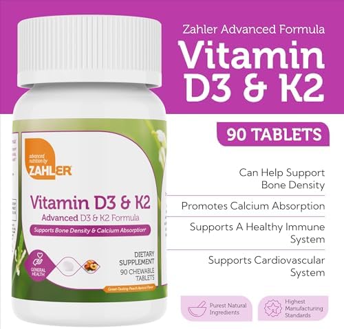 Zahler - Suplemento Masticable de Vitamina D3 y K2 (90 Tabletas) - Kosher Certificado, 5000 IU, Apoya la Absorción de Calcio y la Inmunidad - imagen 4