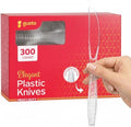 Paquete Cómodo [300 Piezas] Cuchillos de Plástico Transparentes Resistentes con Diseño Grabado - Cubiertos Desechables para Fiestas, Bodas y Eventos - imagen 1