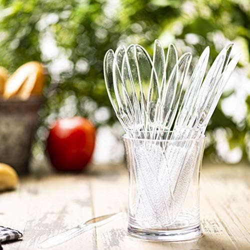 Paquete Cómodo [300 Piezas] Cuchillos de Plástico Transparentes Resistentes con Diseño Grabado - Cubiertos Desechables para Fiestas, Bodas y Eventos - imagen 6