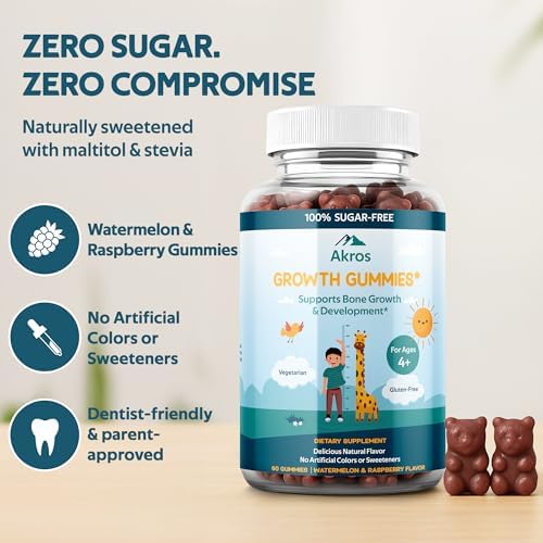 Gomitas de Crecimiento Akros para Niños y Adolescentes | Sin Azúcar, Calcio + Vitamina D3 y K2 | Soporte para Altura y Huesos | Ashwagandha, - imagen 6