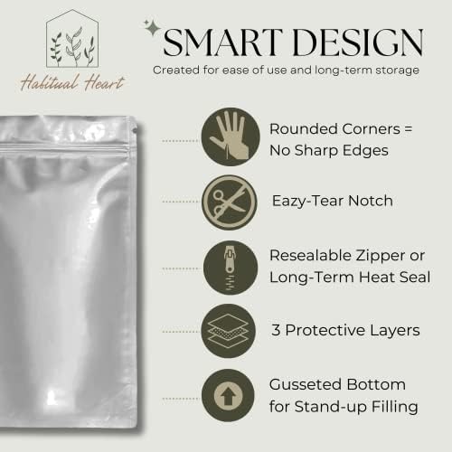 Bolsas Mylar Habitual Heart para Almacenamiento de Alimentos, 100 Unidades, 9.5mil de Grosor, 130 Absorbentes de Oxígeno, Empaque Hermético, - imagen 5