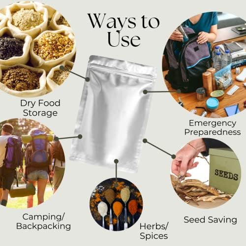Bolsas Mylar Habitual Heart para Almacenamiento de Alimentos, 100 Unidades, 9.5mil de Grosor, 130 Absorbentes de Oxígeno, Empaque Hermético, - imagen 6