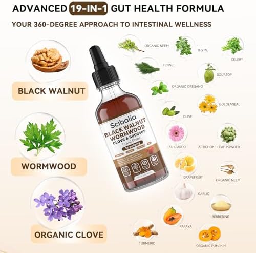 Scibalia Limpieza de Ajenjo, Nogal Negro y Clavo para Humanos, 19 en 1 Detox Intestinal Orgánico, Tinte Vegano con Guanábana, Calabaza y Aceite de - imagen 2