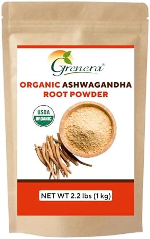 Polvo de Raíz de Ashwagandha Orgánico Grenera | Certificado USDA Orgánico, Vegano y Kosher | Sin OGM y Sin Gluten | Ideal para Batidos, Bebidas y - imagen 1