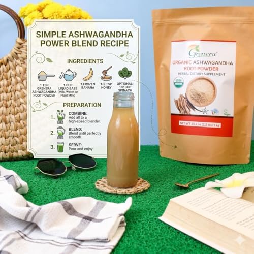 Polvo de Raíz de Ashwagandha Orgánico Grenera | Certificado USDA Orgánico, Vegano y Kosher | Sin OGM y Sin Gluten | Ideal para Batidos, Bebidas y - imagen 2