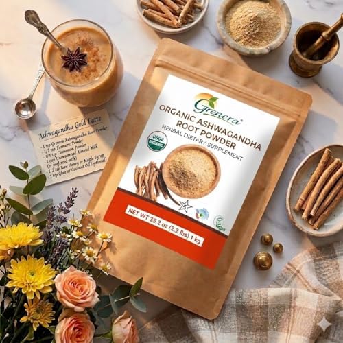 Polvo de Raíz de Ashwagandha Orgánico Grenera | Certificado USDA Orgánico, Vegano y Kosher | Sin OGM y Sin Gluten | Ideal para Batidos, Bebidas y - imagen 8