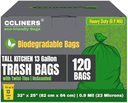 Bolsas de Basura Biodegradables para Cocina Alta de 13 Galones (120 Bolsas) Ecológicas Verdes de 55 Litros, Amigables con el Medio Ambiente - imagen 1