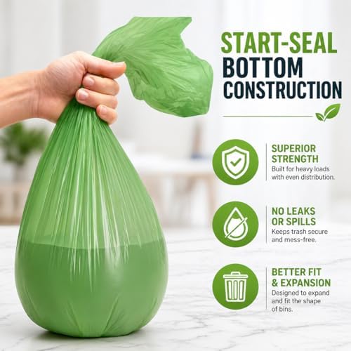 Bolsas de Basura Biodegradables para Cocina Alta de 13 Galones (120 Bolsas) Ecológicas Verdes de 55 Litros, Amigables con el Medio Ambiente - imagen 2