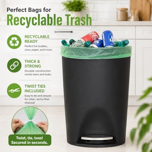 Bolsas de Basura Biodegradables para Cocina Alta de 13 Galones (120 Bolsas) Ecológicas Verdes de 55 Litros, Amigables con el Medio Ambiente - imagen 3