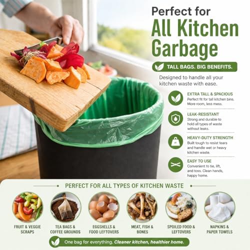 Bolsas de Basura Biodegradables para Cocina Alta de 13 Galones (120 Bolsas) Ecológicas Verdes de 55 Litros, Amigables con el Medio Ambiente - imagen 5