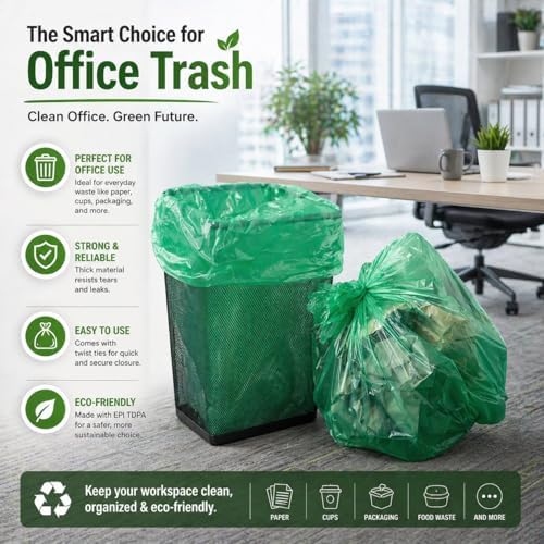Bolsas de Basura Biodegradables para Cocina Alta de 13 Galones (120 Bolsas) Ecológicas Verdes de 55 Litros, Amigables con el Medio Ambiente - imagen 7