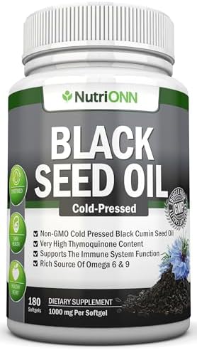 Aceite de Semilla de Nigella Sativa - 1000 Mg - 180 Cápsulas Blandas - Prensado en Frío, No Transgénico - Alto Contenido de Timoquinona - Rico en - imagen 1