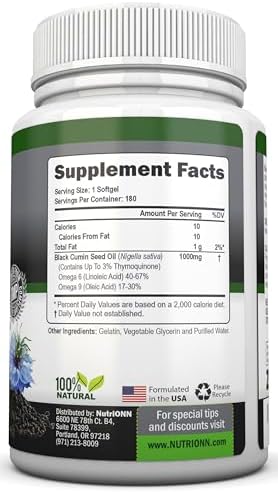 Aceite de Semilla de Nigella Sativa - 1000 Mg - 180 Cápsulas Blandas - Prensado en Frío, No Transgénico - Alto Contenido de Timoquinona - Rico en - imagen 2