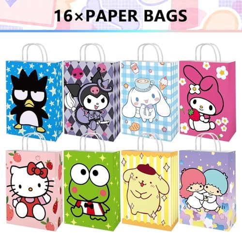 Kitty Suministros para Fiesta de Cumpleaños, 16PCS Bolsas de Regalo, 8 Diseños a Doble Cara, Perfectas para Decoraciones Kawaii de Cumpleaños - imagen 2