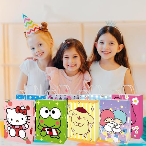 Kitty Suministros para Fiesta de Cumpleaños, 16PCS Bolsas de Regalo, 8 Diseños a Doble Cara, Perfectas para Decoraciones Kawaii de Cumpleaños - imagen 4