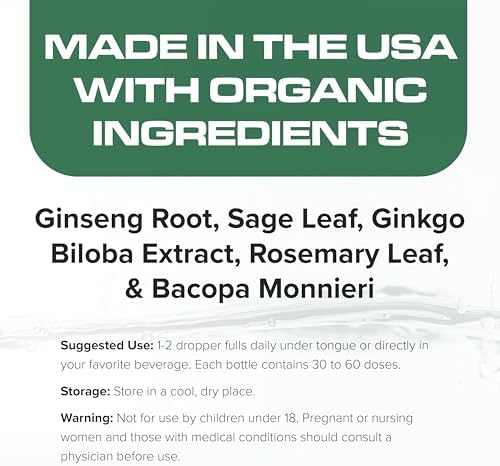 Gotas Líquidas Herbales DropRX Focus para Adultos - Ginseng, Ginkgo Biloba, Bacopa, Romero y Salvia - Suplemento Orgánico para la Salud Cerebral y - imagen 3
