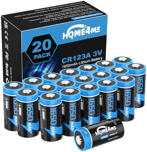 Batería de Litio Home4me CR123A 3V, 1650mAh, Paquete de 20, Ideal para Dispositivos de Seguridad y Linternas - 10 Años de Vida Útil, No Recargable - imagen 1