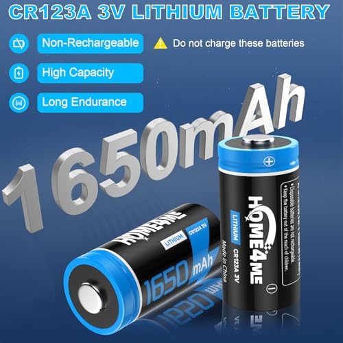 Batería de Litio Home4me CR123A 3V, 1650mAh, Paquete de 20, Ideal para Dispositivos de Seguridad y Linternas - 10 Años de Vida Útil, No Recargable - imagen 2
