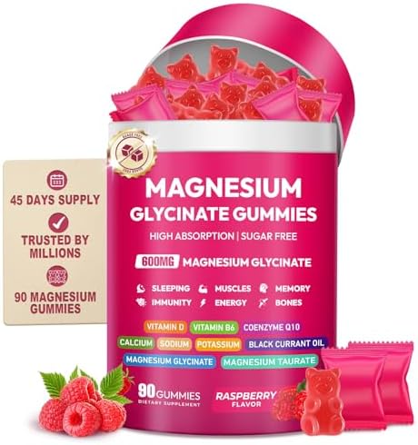 Gomitas de Magnesio Glycinate 600mg, Complejo de Magnesio de Alta Absorción, Sin Azúcar, con Vitamina D, B6 y CQ10 para Relajación y Soporte Muscular - imagen 1
