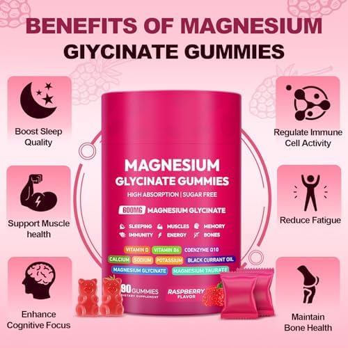Gomitas de Magnesio Glycinate 600mg, Complejo de Magnesio de Alta Absorción, Sin Azúcar, con Vitamina D, B6 y CQ10 para Relajación y Soporte Muscular - imagen 3