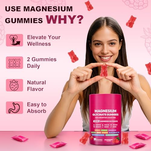 Gomitas de Magnesio Glycinate 600mg, Complejo de Magnesio de Alta Absorción, Sin Azúcar, con Vitamina D, B6 y CQ10 para Relajación y Soporte Muscular - imagen 5