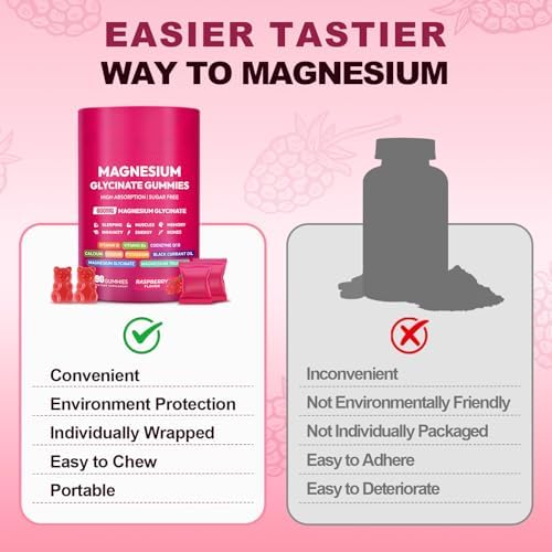 Gomitas de Magnesio Glycinate 600mg, Complejo de Magnesio de Alta Absorción, Sin Azúcar, con Vitamina D, B6 y CQ10 para Relajación y Soporte Muscular - imagen 6