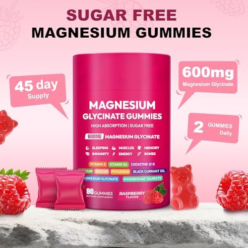 Gomitas de Magnesio Glycinate 600mg, Complejo de Magnesio de Alta Absorción, Sin Azúcar, con Vitamina D, B6 y CQ10 para Relajación y Soporte Muscular - imagen 7