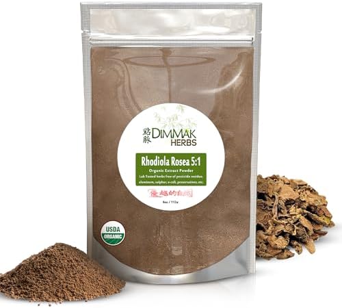 Extracto de Rhodiola Rosea Orgánico Dimmak Herbs 5:1 en Polvo (Adaptógeno de Alta Potencia) - Fórmula de Doctor en TCM, 100% Raíz Dorada para - imagen 1
