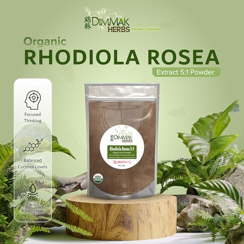 Extracto de Rhodiola Rosea Orgánico Dimmak Herbs 5:1 en Polvo (Adaptógeno de Alta Potencia) - Fórmula de Doctor en TCM, 100% Raíz Dorada para - imagen 2