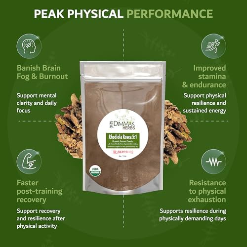 Extracto de Rhodiola Rosea Orgánico Dimmak Herbs 5:1 en Polvo (Adaptógeno de Alta Potencia) - Fórmula de Doctor en TCM, 100% Raíz Dorada para - imagen 4