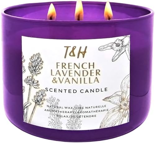 Vela Aromática de Lavanda Francesa y Vainilla de 3 Mechas | 15.8 oz | Vela de Soya para el Hogar | Aroma Floral Relajante | Regalos Acogedores para - imagen 1