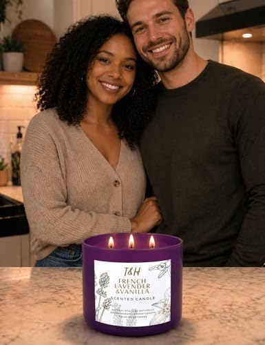 Vela Aromática de Lavanda Francesa y Vainilla de 3 Mechas | 15.8 oz | Vela de Soya para el Hogar | Aroma Floral Relajante | Regalos Acogedores para - imagen 3
