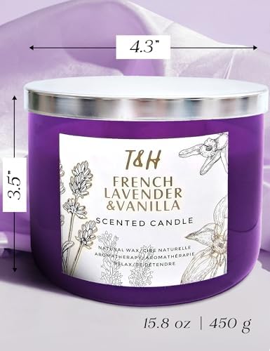 Vela Aromática de Lavanda Francesa y Vainilla de 3 Mechas | 15.8 oz | Vela de Soya para el Hogar | Aroma Floral Relajante | Regalos Acogedores para - imagen 5