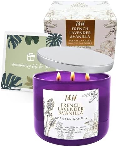 Vela Aromática de Lavanda Francesa y Vainilla de 3 Mechas | 15.8 oz | Vela de Soya para el Hogar | Aroma Floral Relajante | Regalos Acogedores para - imagen 6