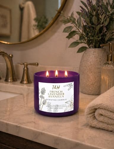 Vela Aromática de Lavanda Francesa y Vainilla de 3 Mechas | 15.8 oz | Vela de Soya para el Hogar | Aroma Floral Relajante | Regalos Acogedores para - imagen 7
