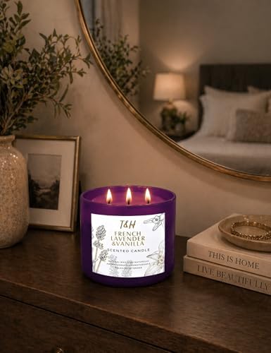 Vela Aromática de Lavanda Francesa y Vainilla de 3 Mechas | 15.8 oz | Vela de Soya para el Hogar | Aroma Floral Relajante | Regalos Acogedores para - imagen 8
