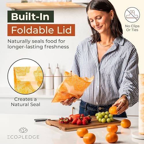 Bolsas de Almacenamiento de Alimentos Reutilizables EcoPledge de Cera de Abeja – Paquete de 8 (2 Grandes, 2 Medianas, 4 Pequeñas) | Alternativa - imagen 3