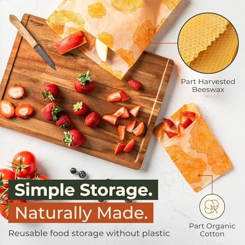 Bolsas de Almacenamiento de Alimentos Reutilizables EcoPledge de Cera de Abeja – Paquete de 8 (2 Grandes, 2 Medianas, 4 Pequeñas) | Alternativa - imagen 5