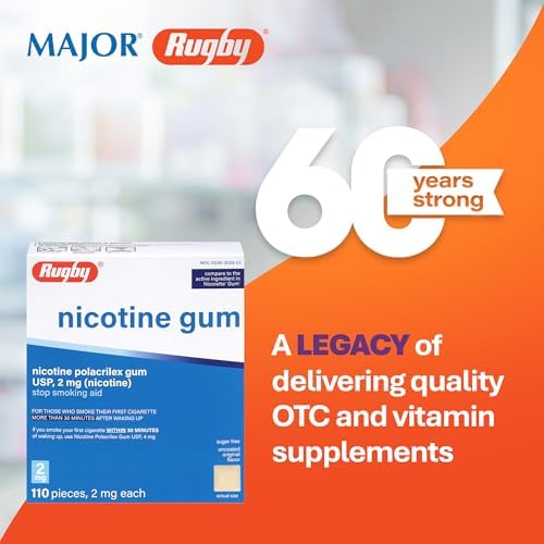 Chicles de Nicotina Rugby Polacrilex 2mg - Sabor Original, Ayuda para Dejar de Fumar y Vapear, Sin Azúcar, 110 Piezas (1 Paquete) - imagen 2